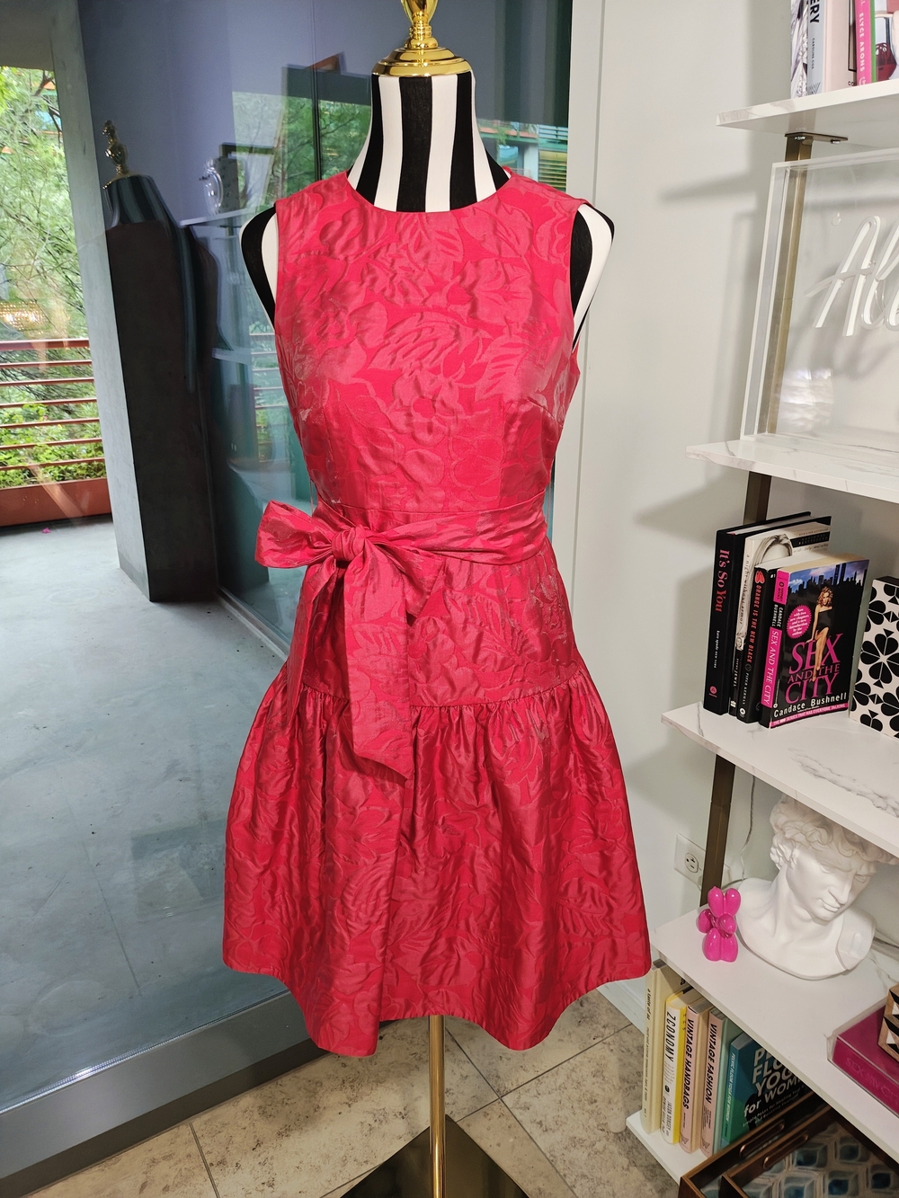Kate Spade Julia Tropical Foliage Brocade Drop-Waist Dress, Size 00